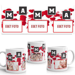 Mamma mugg med 3 st foto design. Personlig mugg med eget val av foto.