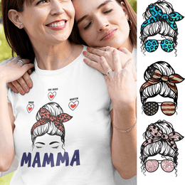 Mamma t-shirt med personlig design, namn på barn & olika mammamotiv
