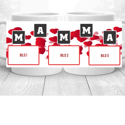 Mamma mugg med 3 st foto design. Personlig mugg med eget val av foto.