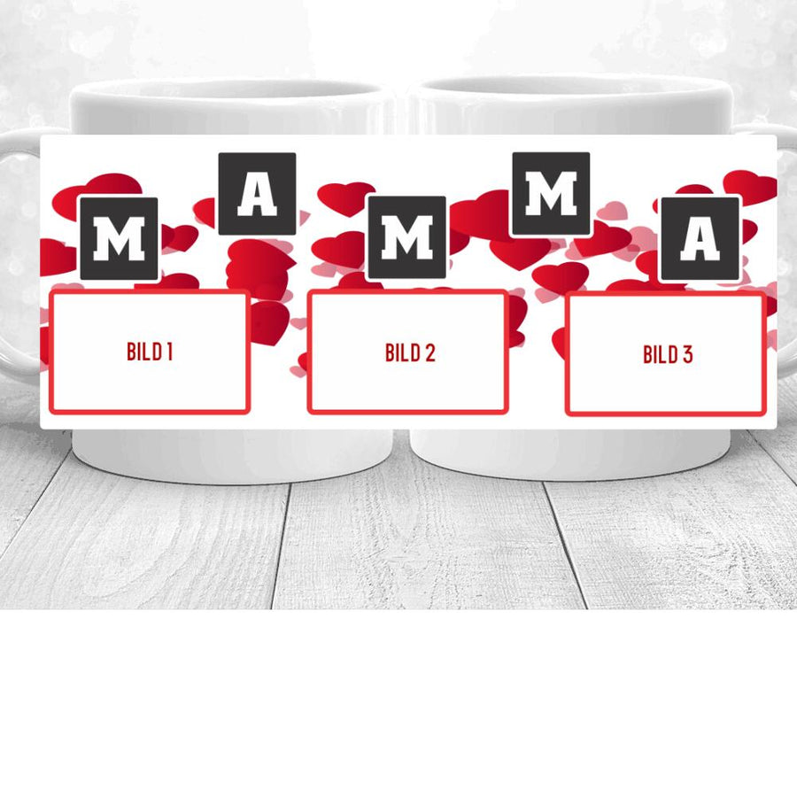 Mamma mugg med 3 st foto design. Personlig mugg med eget val av foto.