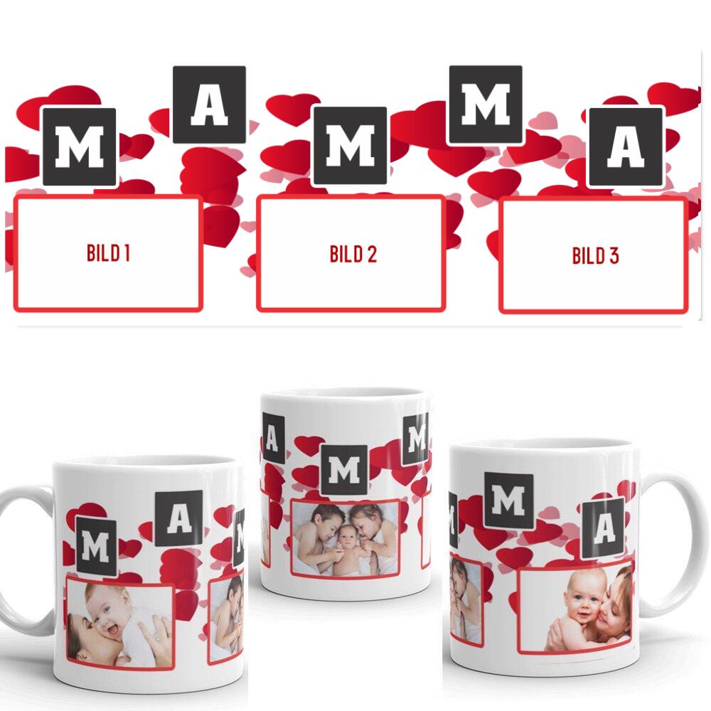 Mamma mugg med 3 st foto design. Personlig mugg med eget val av foto.