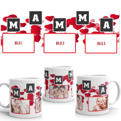 Mamma mugg med 3 st foto design. Personlig mugg med eget val av foto.