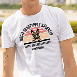 Personlig hund t-shirt med Bästa hundpappa välj hundras och eget namntryck