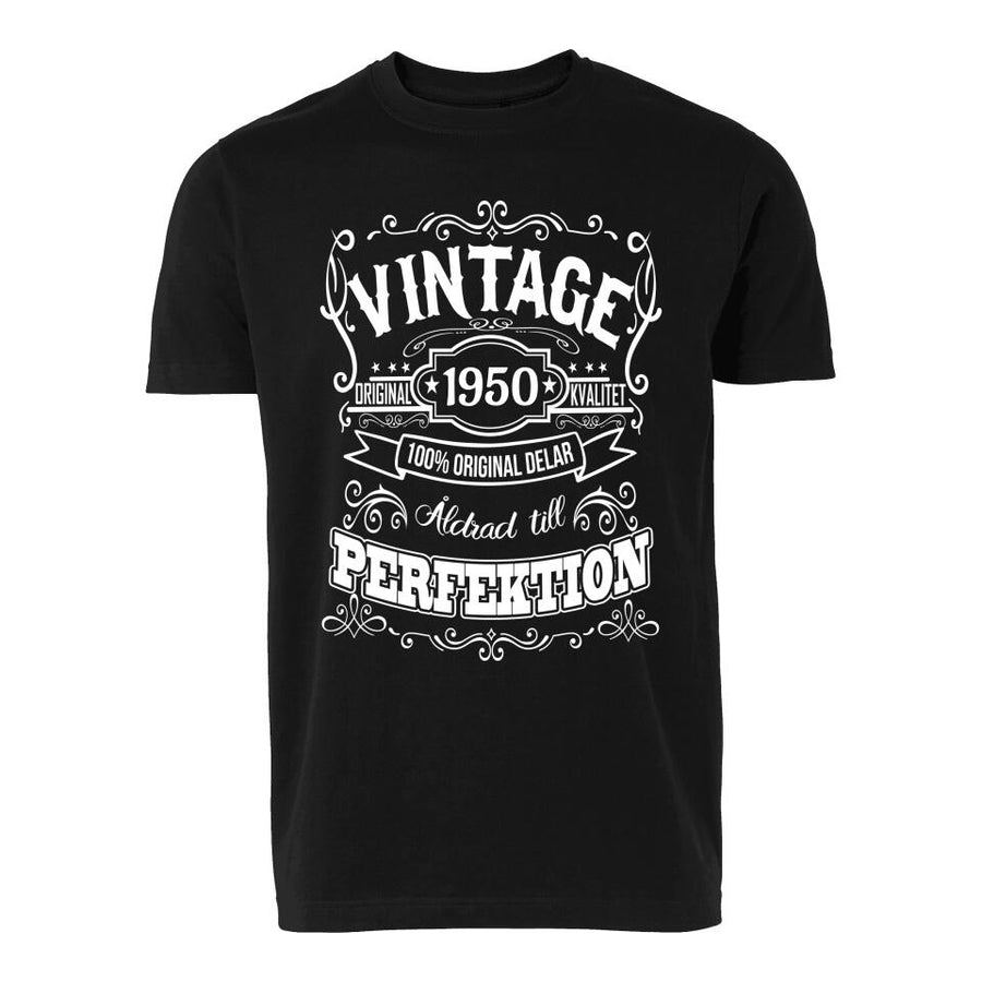 Vintage Födelsedag svart T-shirt - Egen Födelseår kustom tryck