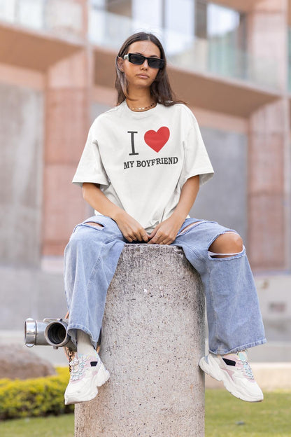 I love my boyfriend eller girlfriend t-shirt tryck unisex