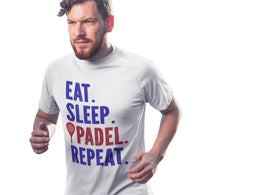 Padel sports t-shirt . Vit Eat Sleep Padel repeat sports tröja