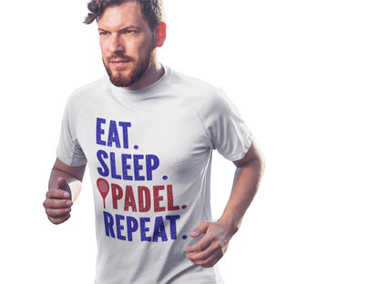 Padel sports t-shirt . Vit Eat Sleep Padel repeat sports tröja